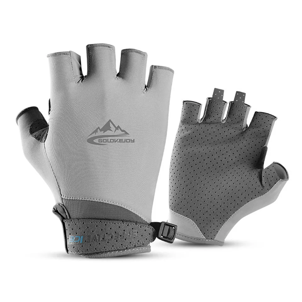 

Summer Ice Silk Fishing Gloves Women UV Sun Protection Non-slip Sports Cooling Half Finger Breathable Hiking Driving Men Gloves