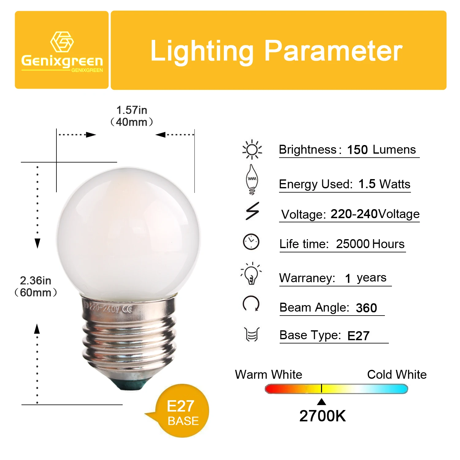 Svater 25 Stück 1W G40 Klare Globe Glühlampen LED Glas Glühbirnen