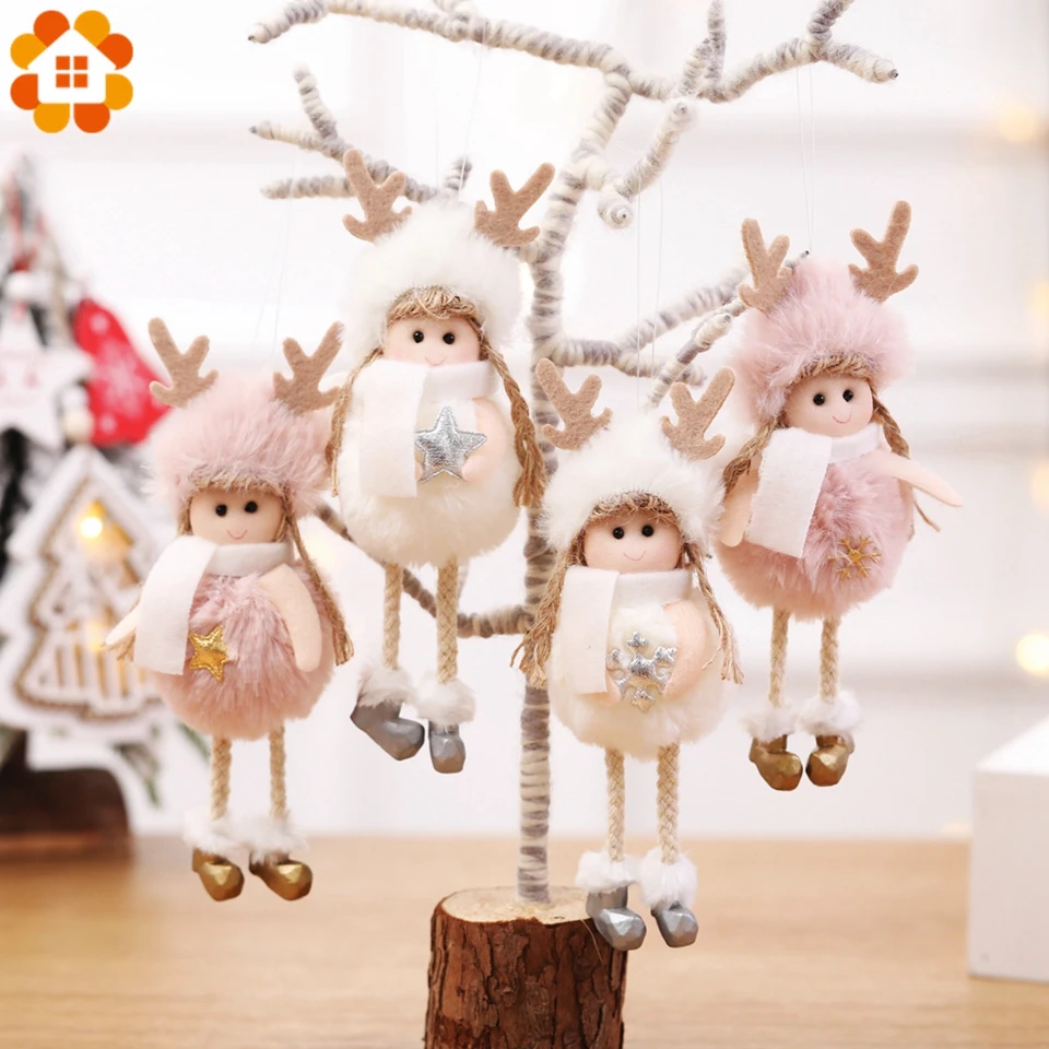 

1PC Pink White Antler Angel Dolls Christmas Hanging Ornament Pendants Xmas Tree Decor Home Decoration Christmas Party Supplies