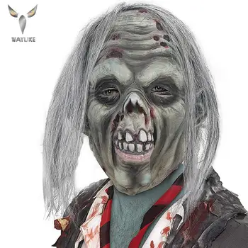 

WayLike Helloween masks real adult Party Costume horror mask latex long hair old man zombie headgear horror Carnival Cosplay