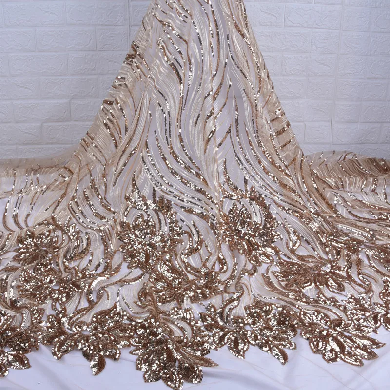 

Hot Selling Gold African Dry Lace Fabric With Sequins Style Wedding Dress High Quality Lace French Mesh Tulle Lace Fabric 1737