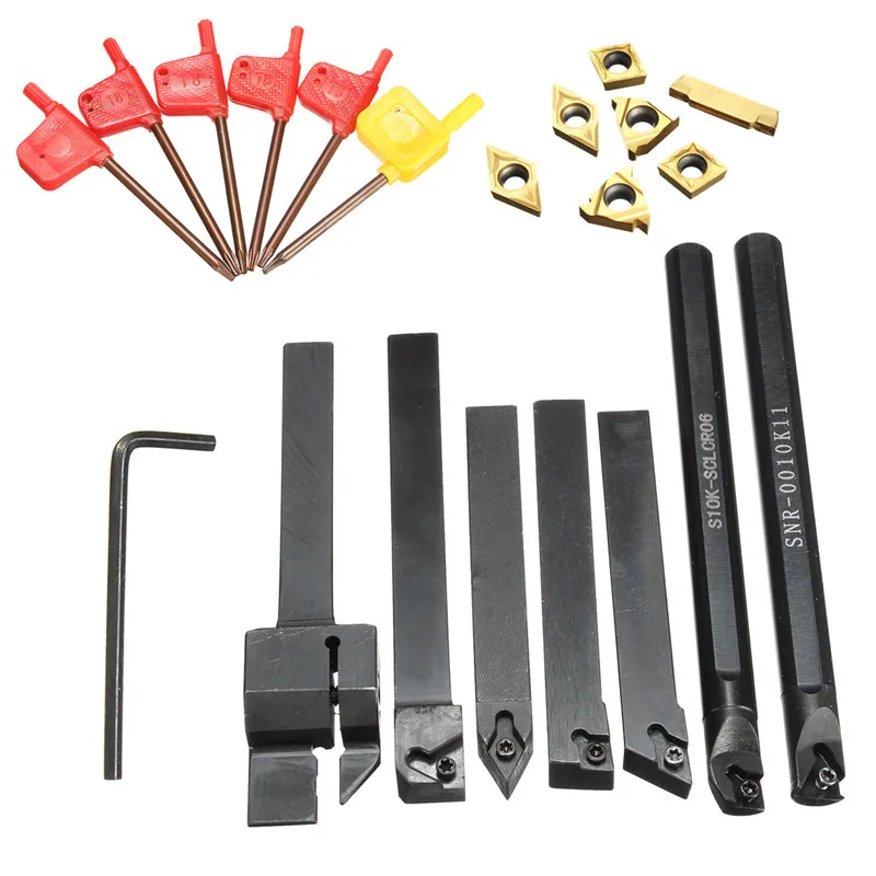 7Pcs10mm токарный станок для расточки из легированной стали с золотыми вставками 7 шт. T8 гаечные ключи токарный инструмент с ЧПУ