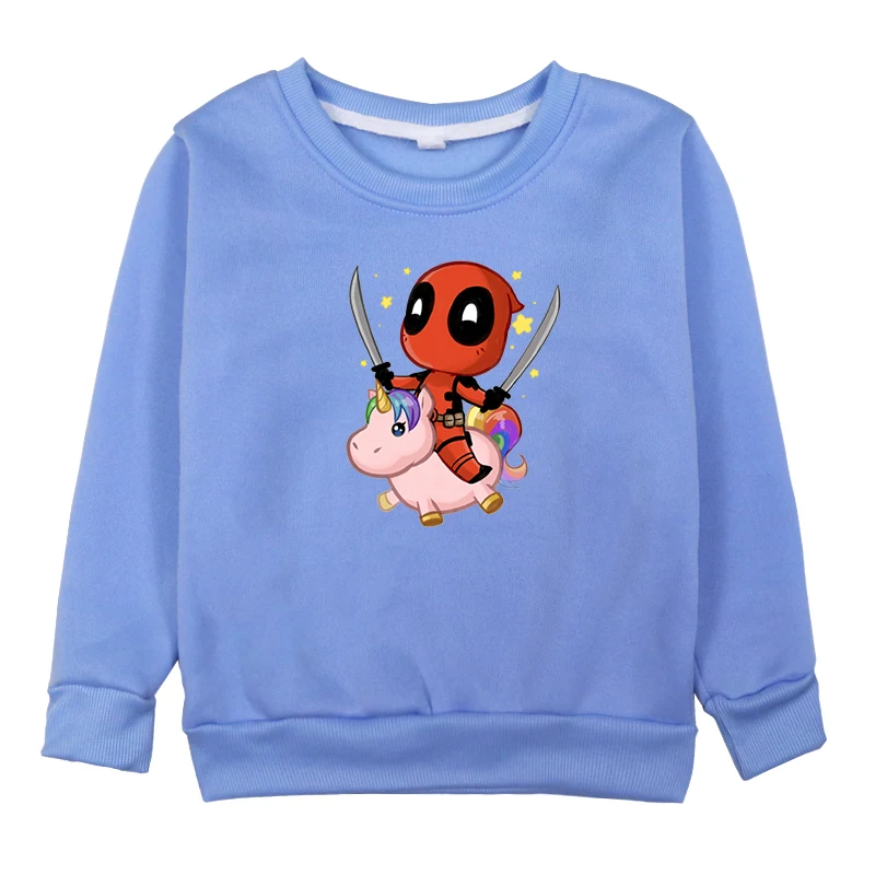 Deadpool/Детские толстовки с капюшоном с единорогом; хлопковая одежда для маленьких девочек; сезон весна-осень; топы; костюм для мальчиков; одежда с длинными рукавами для младенцев