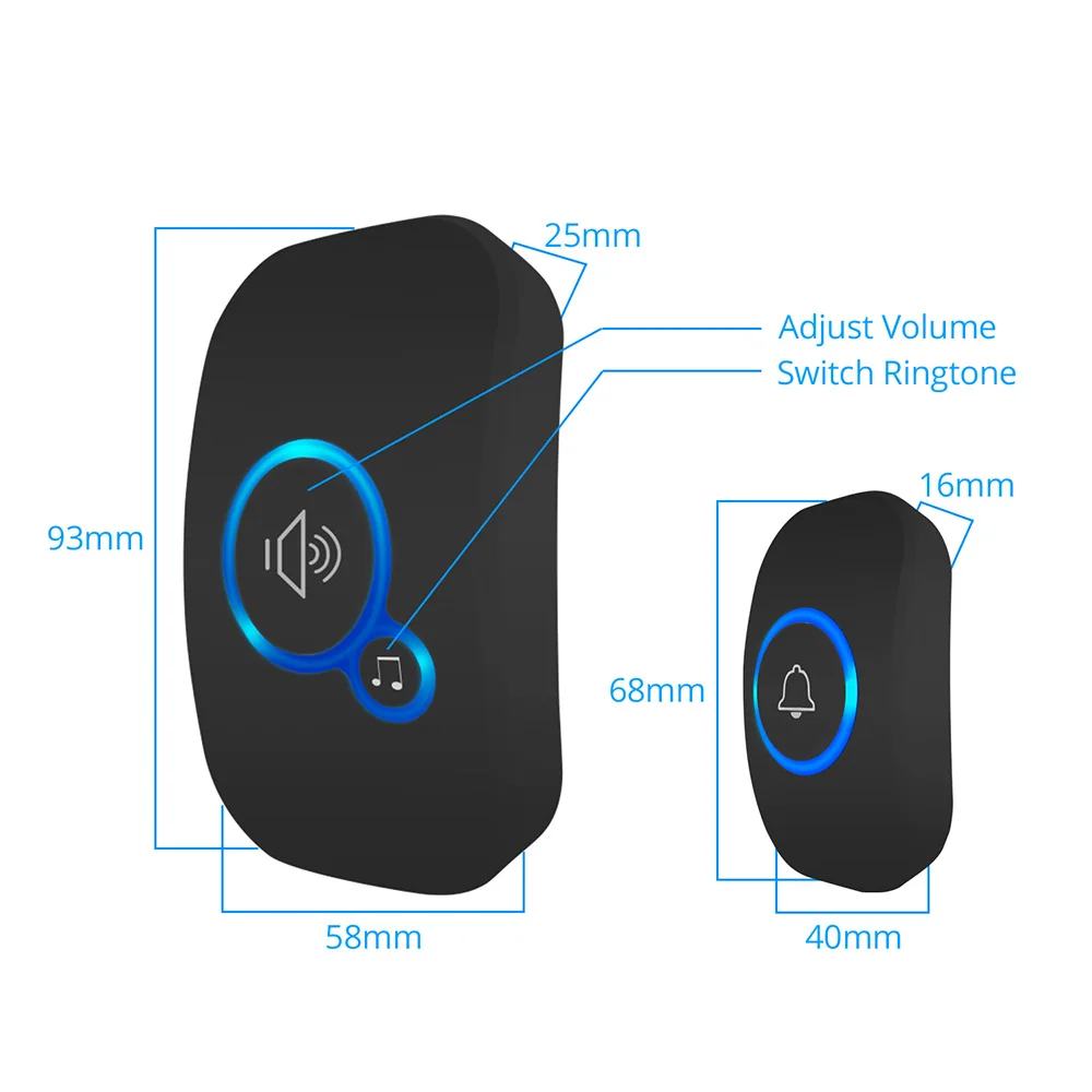 Fuers Wireless Smart Türklingel Home Security Alarm Willkommen Türklingel LED Licht 32 Songs mit Wasserdicht Taste einfache Installation