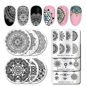 

BORN PRETTYMandala Theme Stamping Plates Mixed Size Round Nail Art Image Stamp Templates Stencils for Printing Nail Stamp Tools