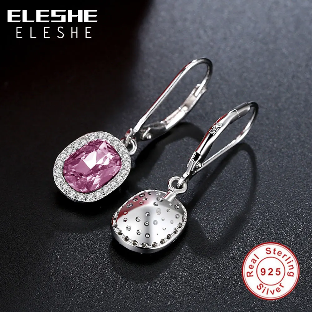 ELESHE роскошные 925 пробы серебряные серьги для женщин розовый циркон Кристалл Камень Серьги гвоздики Свадебные украшения Рождественский подарок