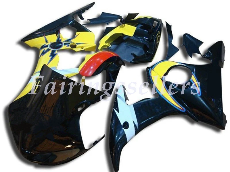 Black yellow Новые ABS Пластиковые обтекатели подходят для Yamaha Обтекатели YZFR6 2003 2004 2005 обтекатель кузова YZF R6 03 04 05 на заказ черный и оранжевый - Цвет: Black yellow