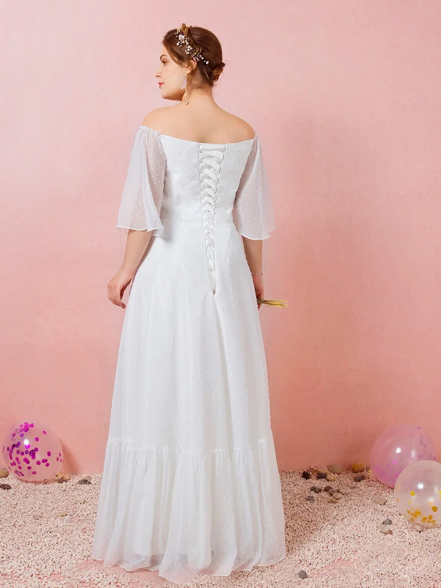 A-Line Off-the-Shoulder длина до пола Белый Элегантный Тюль Длинные платья подружек невесты