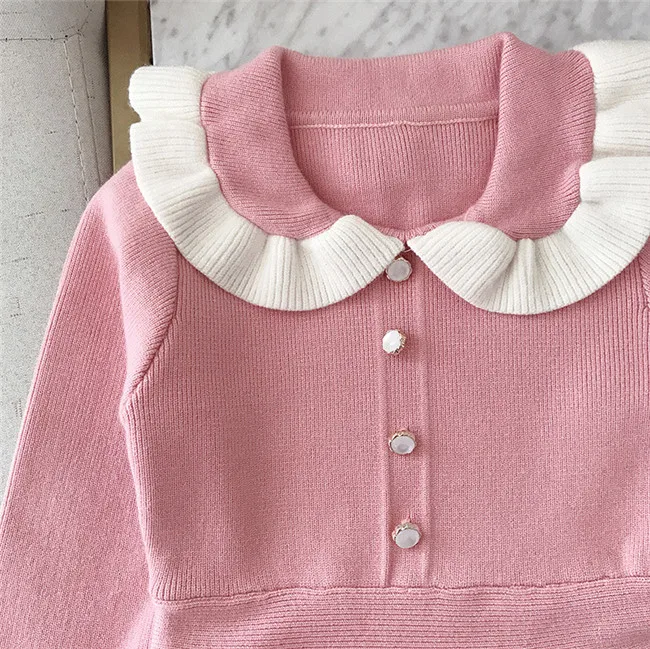 Трикотажное платье-свитер для девочек от 2 до 7 лет Модное детское осенне-зимнее вязаное платье черного и розового цвета для девочек, одежда