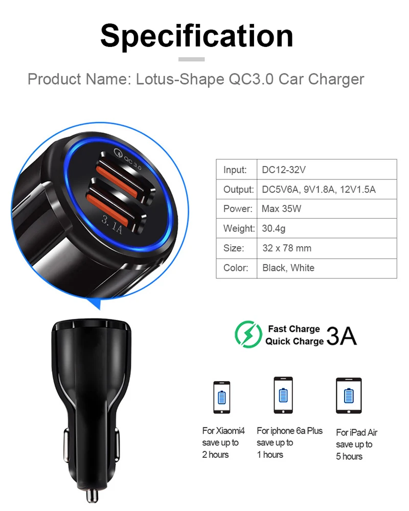 Автомобильное зарядное устройство Quick Charge 3,0 Dual USB быстрая зарядка автомобильное зарядное устройство для iPhone 11 Xs X XR samsung Xiaomi Tablet