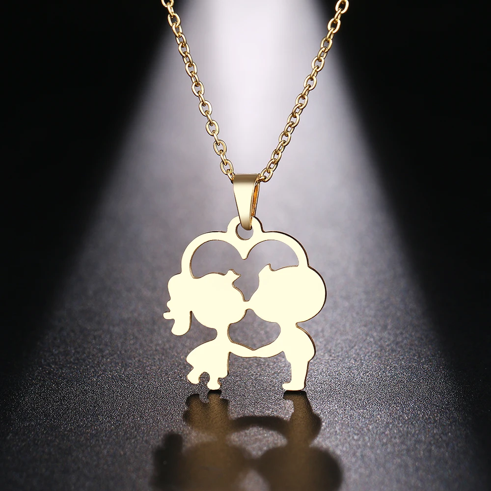 Collares De Acero Inoxidable Elegancia Dulces Corazones Franceses Frijoles Colgantes Cadena De Capa Super Hada Collar Para Mujeres Joyeria