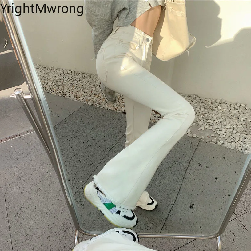 Длинные эластичные джинсы-бойфренды однотонные с завышенной талией | Женская