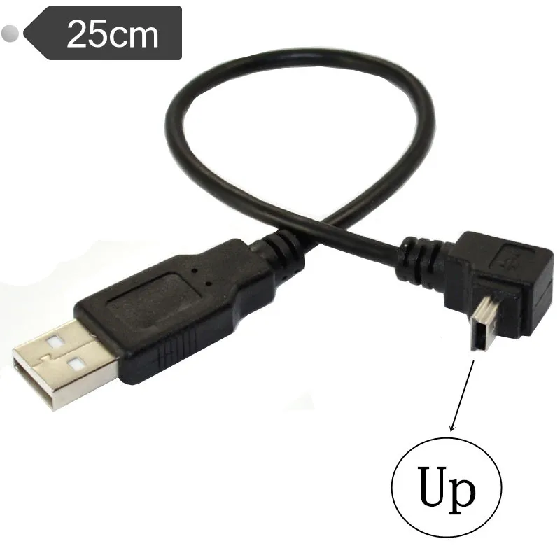 25 см мини-usb B Тип 5pin мужской левый Угловой 90 градусов к USB 2,0 Мужской кабель для передачи данных для цифровой камеры удлинительные жесткие диски