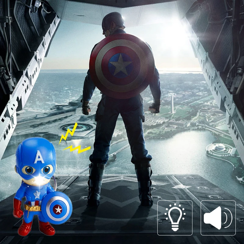 

Avengers Superhero Captain America with shield LED Keychain,Sound Key Rings Man cool Flashlight car keychain Children's gift