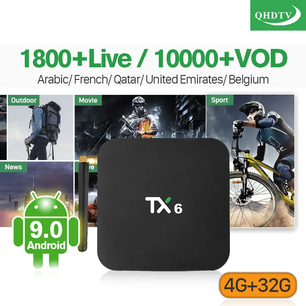 IPTV France Arabic Android 9.0 TX6 4+32G BT5.0 Dual-Band WIFI USB3.0 French Spain IPTV 1 Year Code Arabic France IPTV Box QHDTV