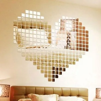 

100 Pieces Mirror Tile Popular DIY Wall Sticker 3D Decal Mosaic House Home Room Decoration Stick for Modern Rooms ZK43100 LESHP