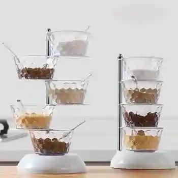 

Crystal Seasoning Box 4/5 Layers 360 Degree Vertical Rotate Seasoning Box Transparent Spices Storage Boxs Condiment Bottle Can