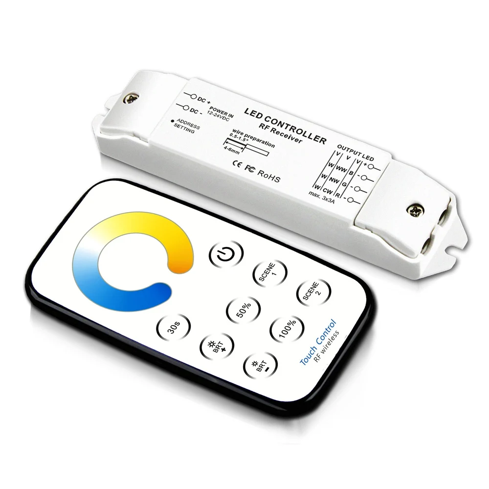 

Bincolor T5+R3 Mini RF Wireless Remote Led CW-NW-WW CCT Led Dimmer Receiver Controller For LED Strip Light,DC12V-24V