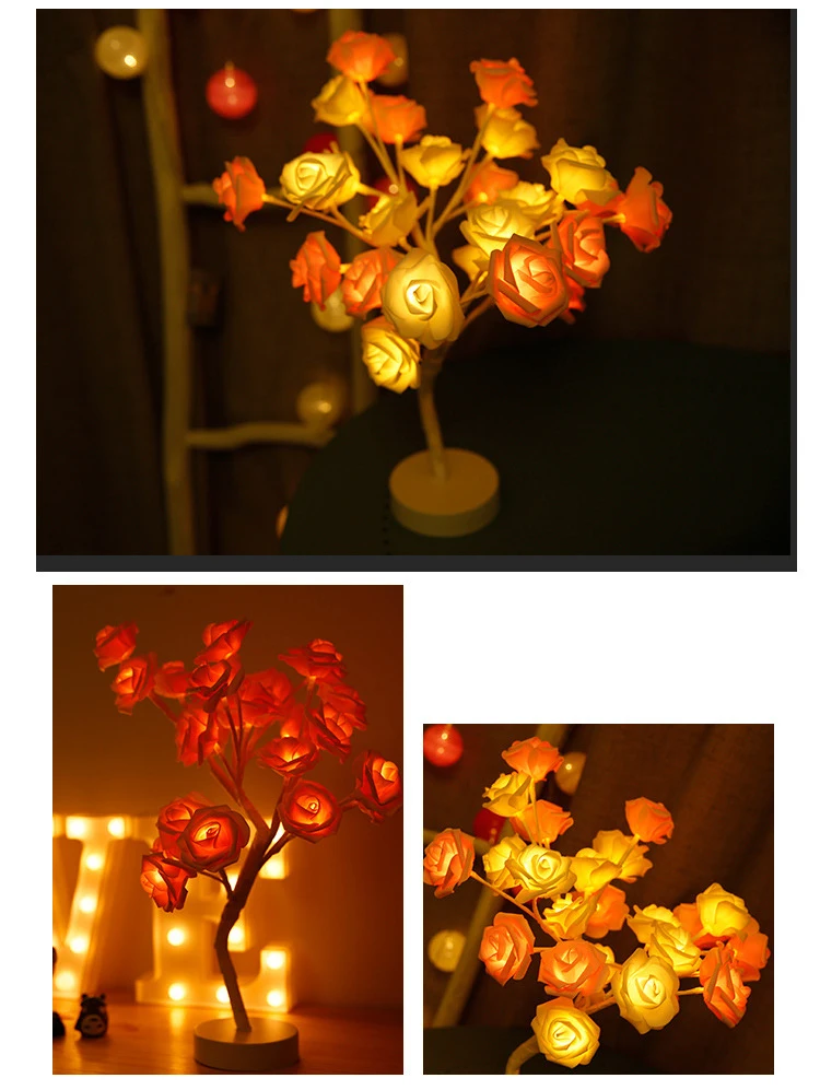 ASTRORA настольная лампа цветок розы настольная лампа Дерево 24 теплое белое светодиодное освещение Свадебные Рождественские вечерние украшения для спальни
