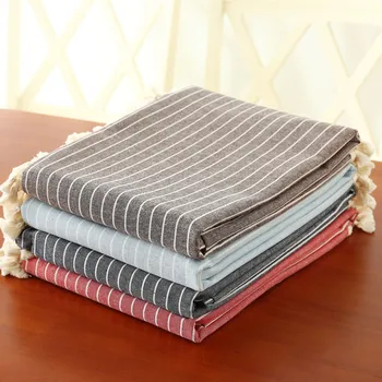 

Free Shipping! 2020 New Designed Japanese Simple Style Stripe Printed Cotton&Polyester Tassels Tablecloth