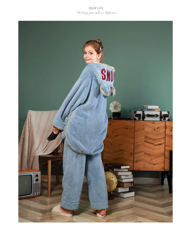 Waliicorners Women Velvet Silk Fleece Gown Hooded Collar Female Cute Thick Velvet Long-sleeved Trousers Women Pajamas Set Silk 15 Hca24f542a35d4ff08fb4ccf33178f5e1V