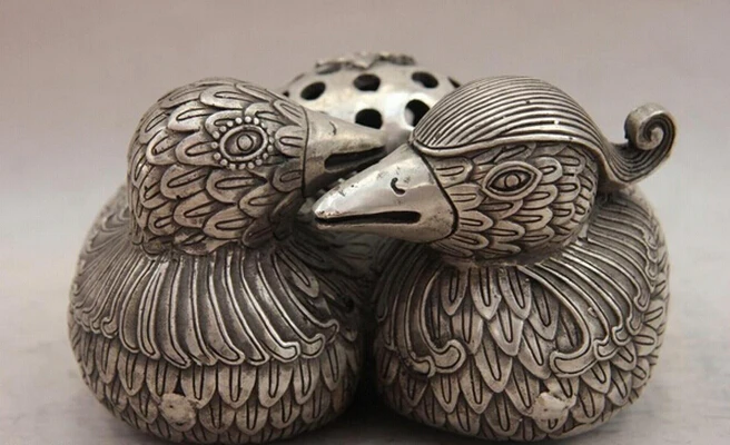 917+++ China White Copper Silver mandarin duck aix galericulata Incense Burner Censer | Дом и сад