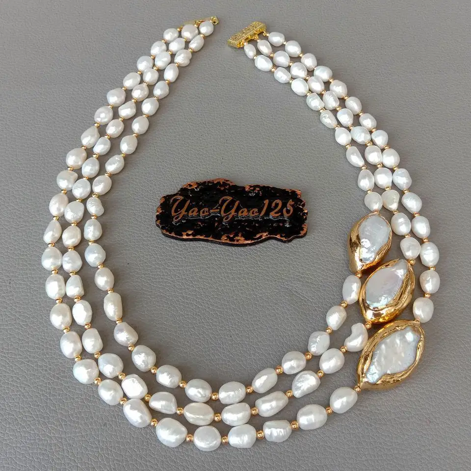 Collana Di Perle Keshi Naturali 19'' – Bianche Barocche Rinate – 30mm, Con Chiusura 14k #f2172
