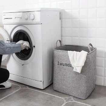 

Cotton Linen Laundry Basket Double Layer Large Capacity Dirty Clothing Storage Baskets with Handles Foldable Home Organization