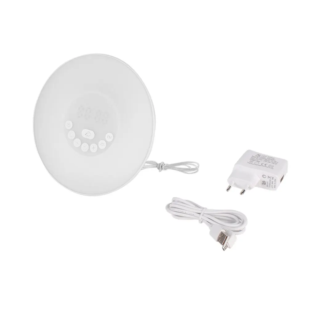 

Unique Design Colorful Bedroom Wake Up Digital Alarm Clock Novelty RGB LED Sunrise Simulation Alarm Clock Light Lamp EU Plug