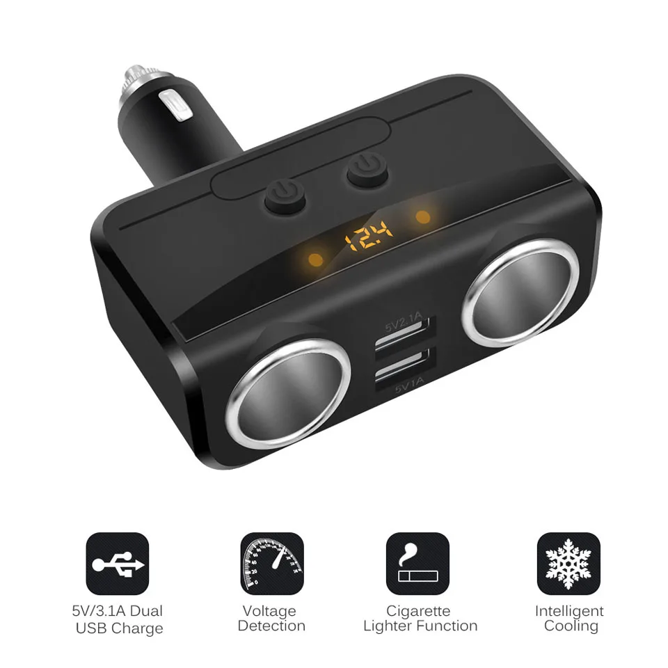 

Car Charger Car Socket Cigarette Lighter Charger Dual USB and Cigarette Lighter Splitter Power Adapter Auto Electronics 12-24V