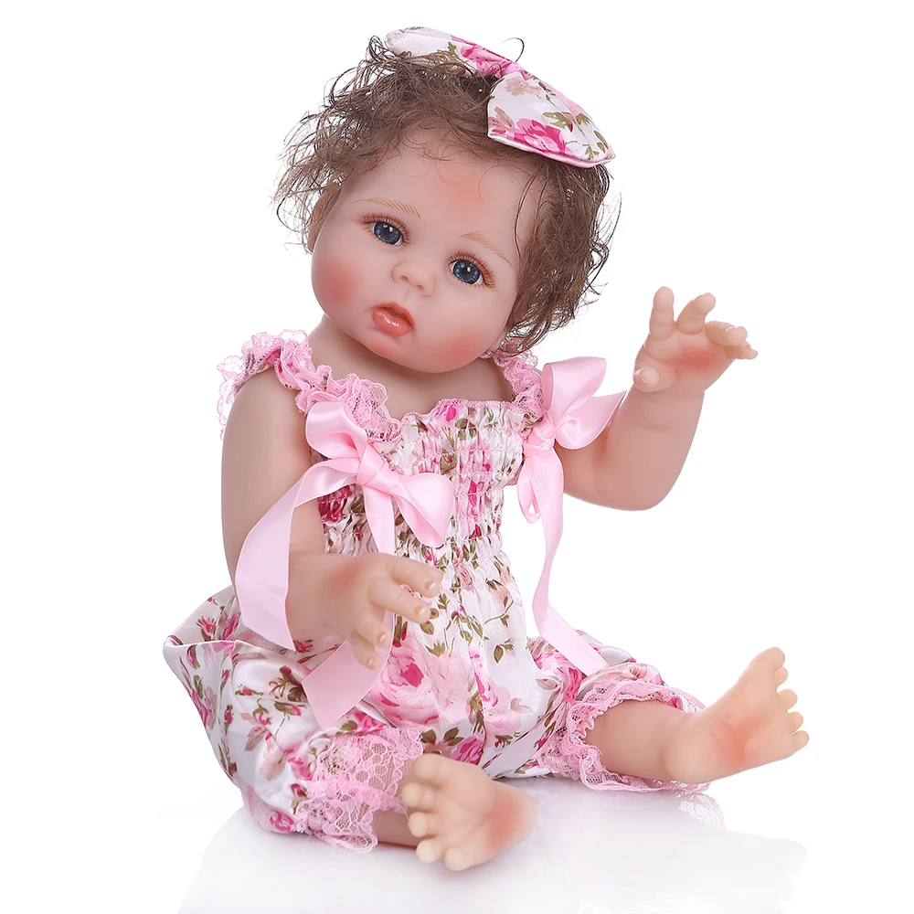 NPK 48CM bebe realistic reborn baby girl in pink flowery dress full body soft silicone Anatomically Correct