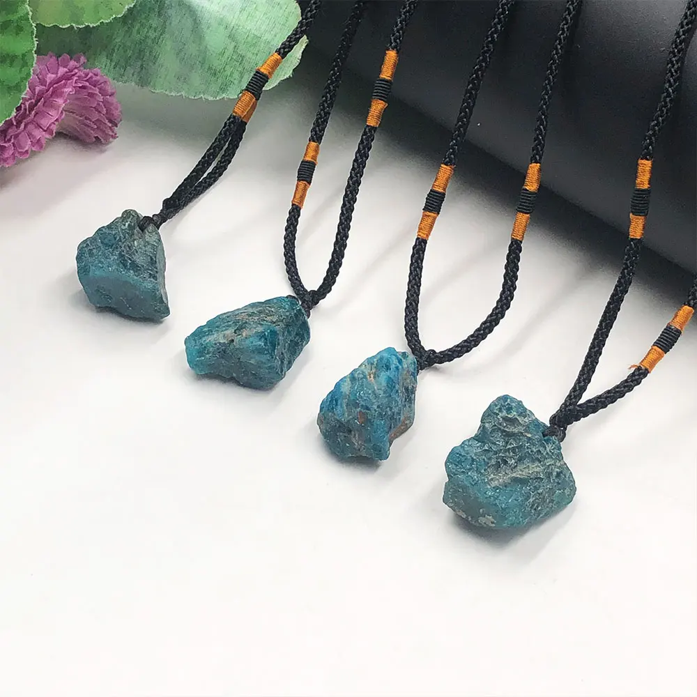 1pc Random Blue Apatite Rough Raw Natural Stone Pendant Necklace Quartz Crystal Healing Reiki Gift Gemstone Crafts Jewelry Decor