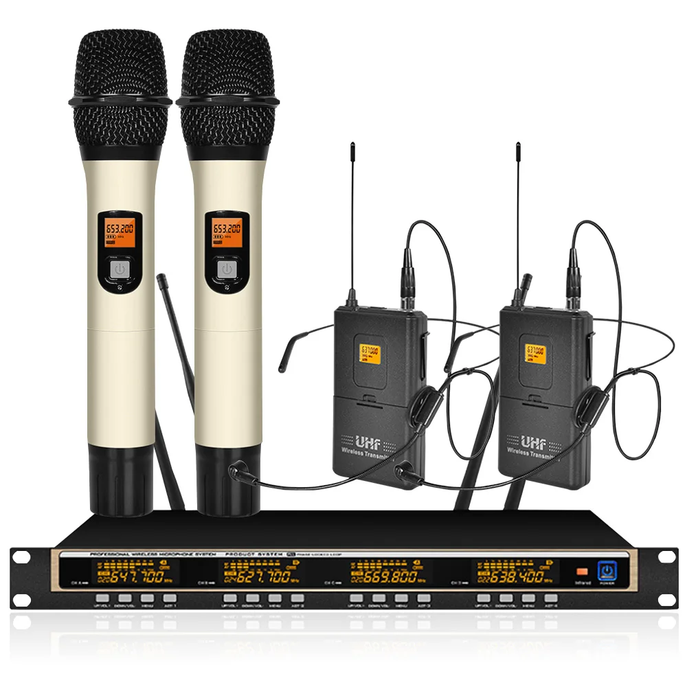 

Orban professional UHF wireless microphone system 2 handheld 2 headset microphone wireless stage school speech microphone