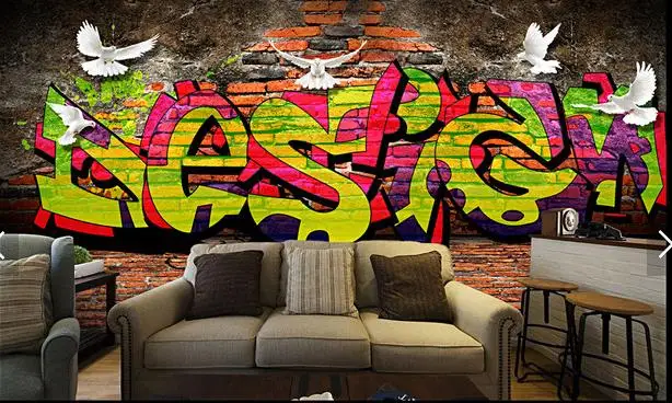 

Drop Shipping Custom Photo Wallpaper 3D Large Mural Wallpaper Fashion Retro Brick Wall Graffiti Wallpaper