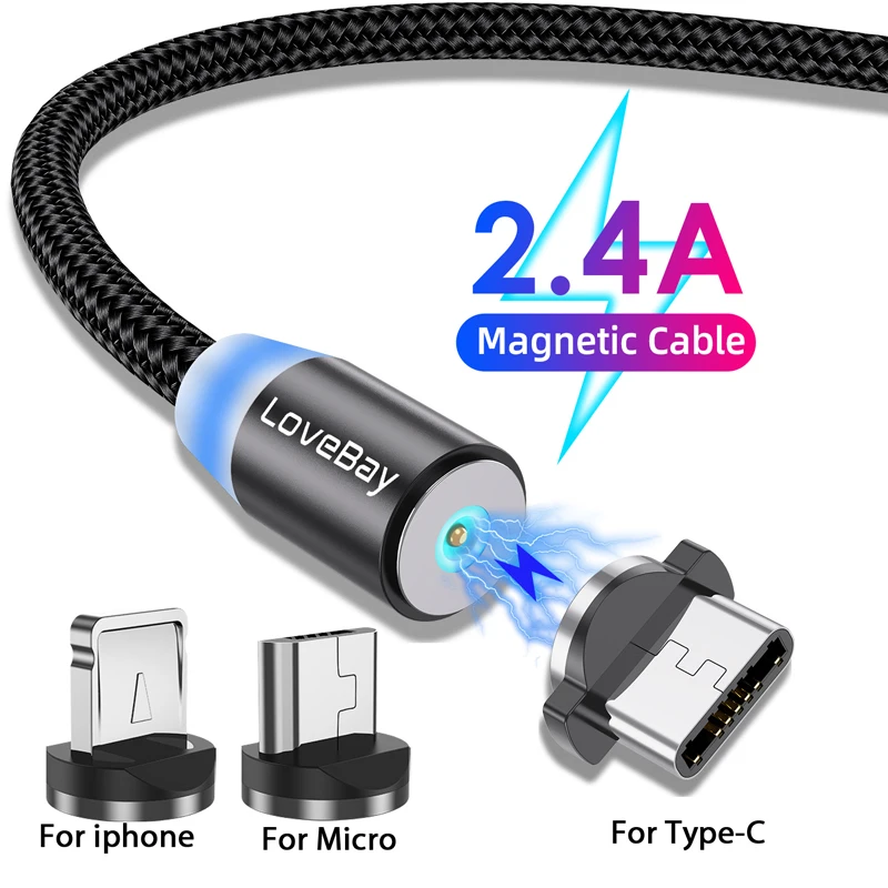Магнитный USB-кабель Lovebay светодиодный кабель Micro USB Type-C для быстрой зарядки с