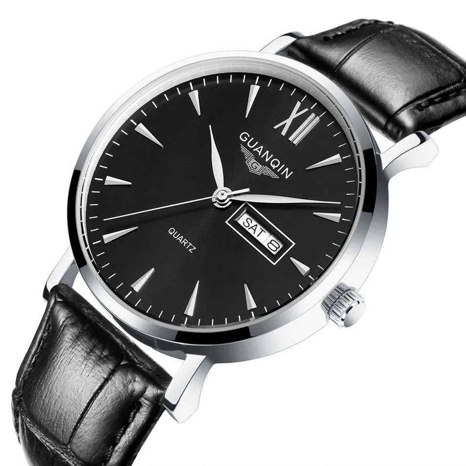 Оригинальные новые мужские наручные часы GUANQIN Бизнес Кварцевые водонепроницаемые часы мужские кожаные Авто Дата мужские s наручные часы Montre Homme