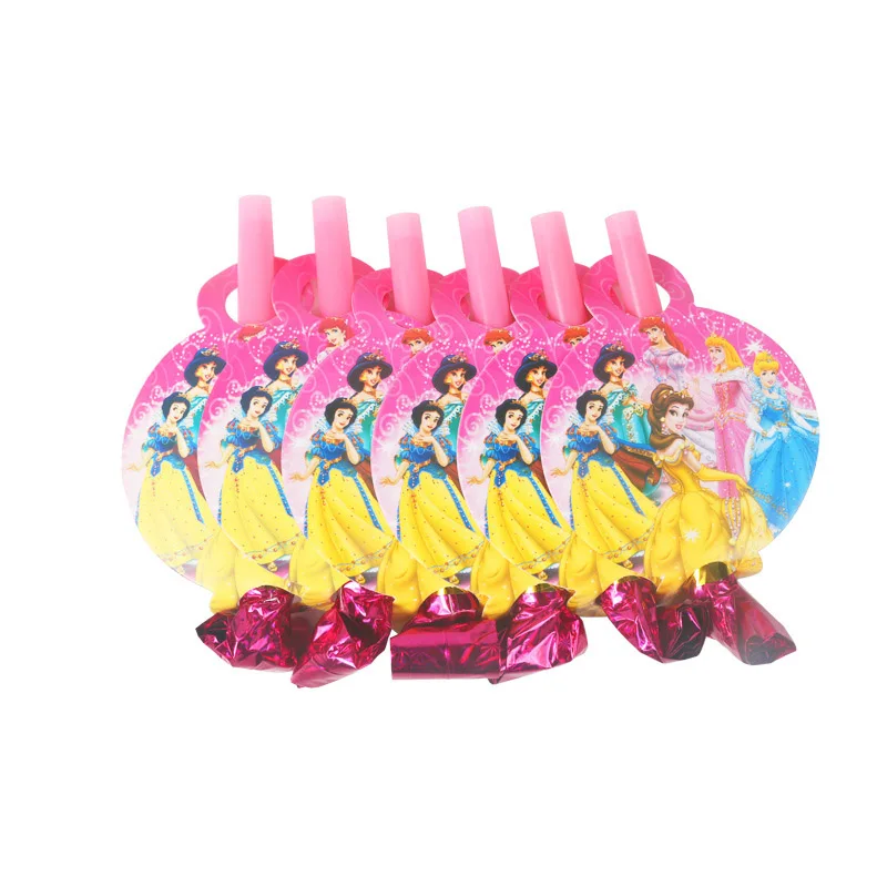 6pcs blowout 90 шт./лот Дисней Принцесса Тема вечерние украшения посылка для детей день рождения одноразовые принадлежности чашки тарелка соломенная салфетка флаг - Цвет: 6pcs blowout