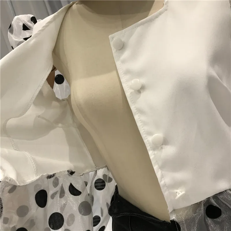 ALPHALMODA осень в горошек шифон рукав пэчворк квадратный воротник женская модная милая блузка рубашка повседневная куртка топ