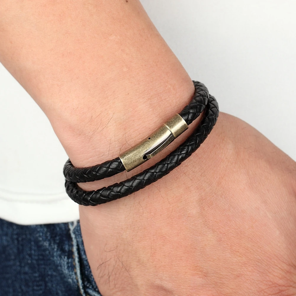 TYO Fashion Double-layer Braided Leather Bracelets Stainless Steel Magnet Clasp Bangle Jewelry For Women Men DIY Customization - Image 6