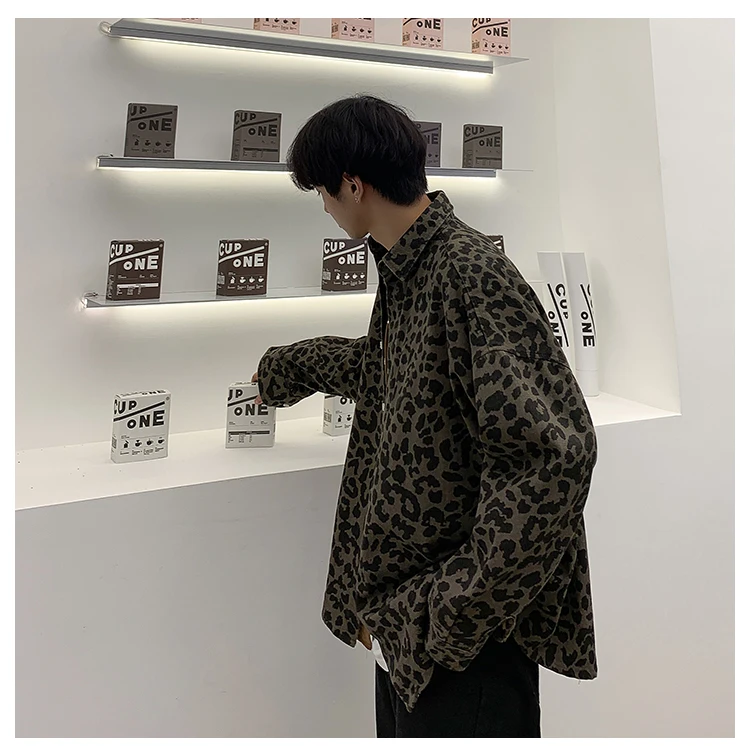 VOGUELEO 2019 новая стильная модная леопардовая рубашка с длинными рукавами Повседневная свободная Мужская одежда хлопок осень толстый