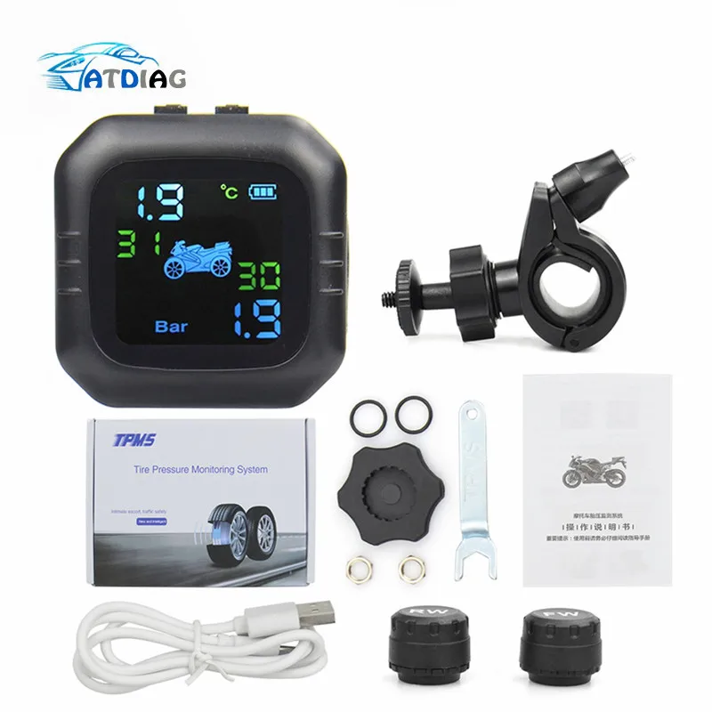 

TPMS Motorcycle Real Time Tire Pressure Monitoring System Wireless LCD Display External Sensors with free shipping