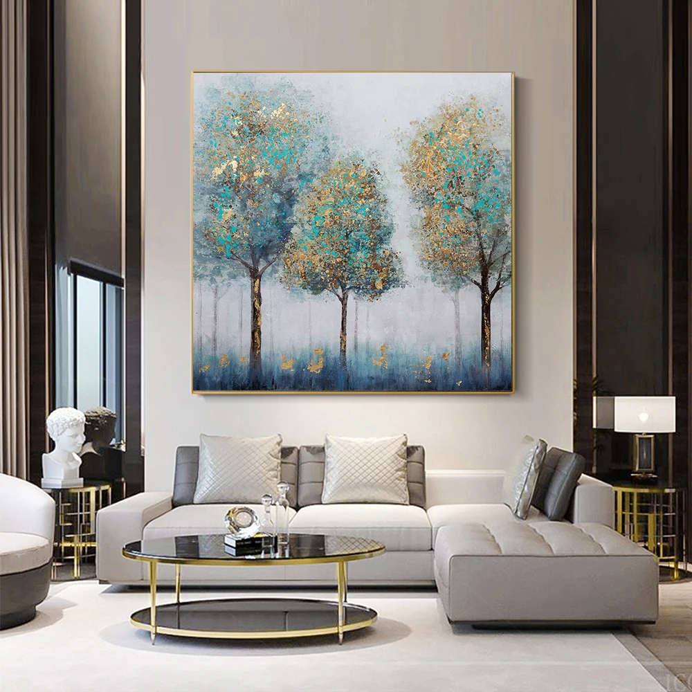 New Handmade Large Modern Canvas Art Oil Painting Knife Golden Tree Paintings For Home Living Room Hotel Decor Wall Picture | Дом и сад