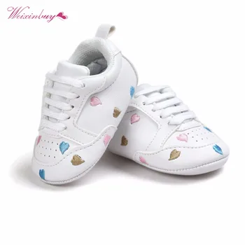 

Newborn Baby Boys Girls Heart Star Pattern First Walkers Kids Toddlers Lace Up PU Sneakers Baby Shoes 0-18 M