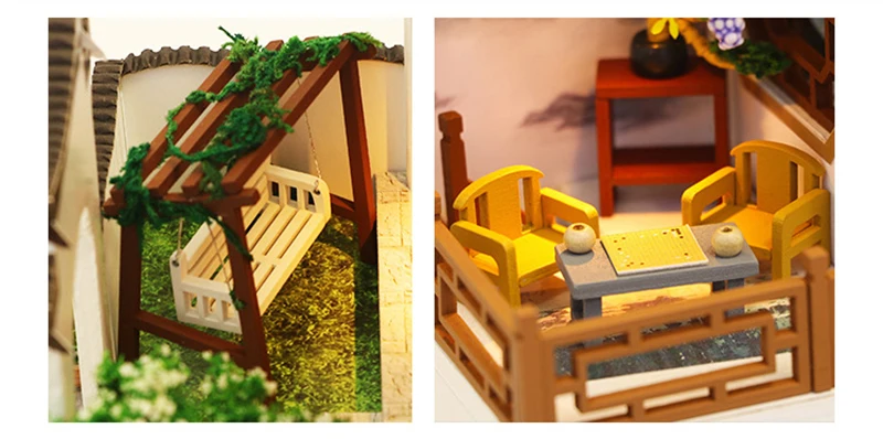 DIY Кукольный дом миниатюрный китайский стиль кукольный домик Строительная модель деревянные кукольные домики мебель сборный набор Каса игрушки для детей