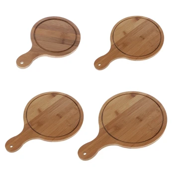 

Durable Round Wooden Pizza Paddle Serving Board Making Peel Cutting Tray 4 Sizes H37F