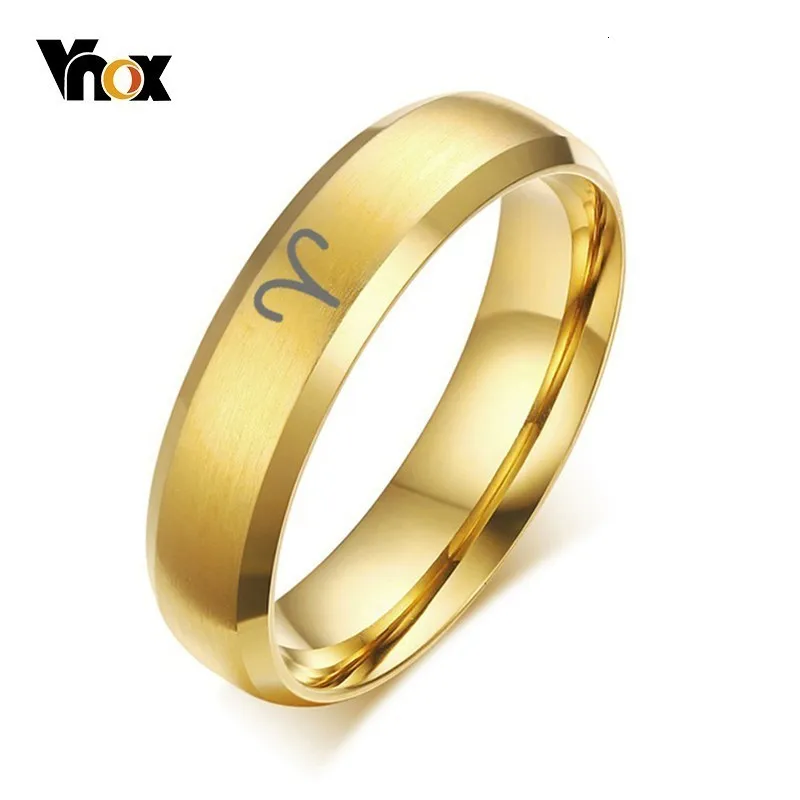 Vnox 6 мм 12 кольцо созвездия на заказ гравировка нержавеющая сталь Группа для мужчин и женщин 12 гороскоп Aries ювелирные изделия