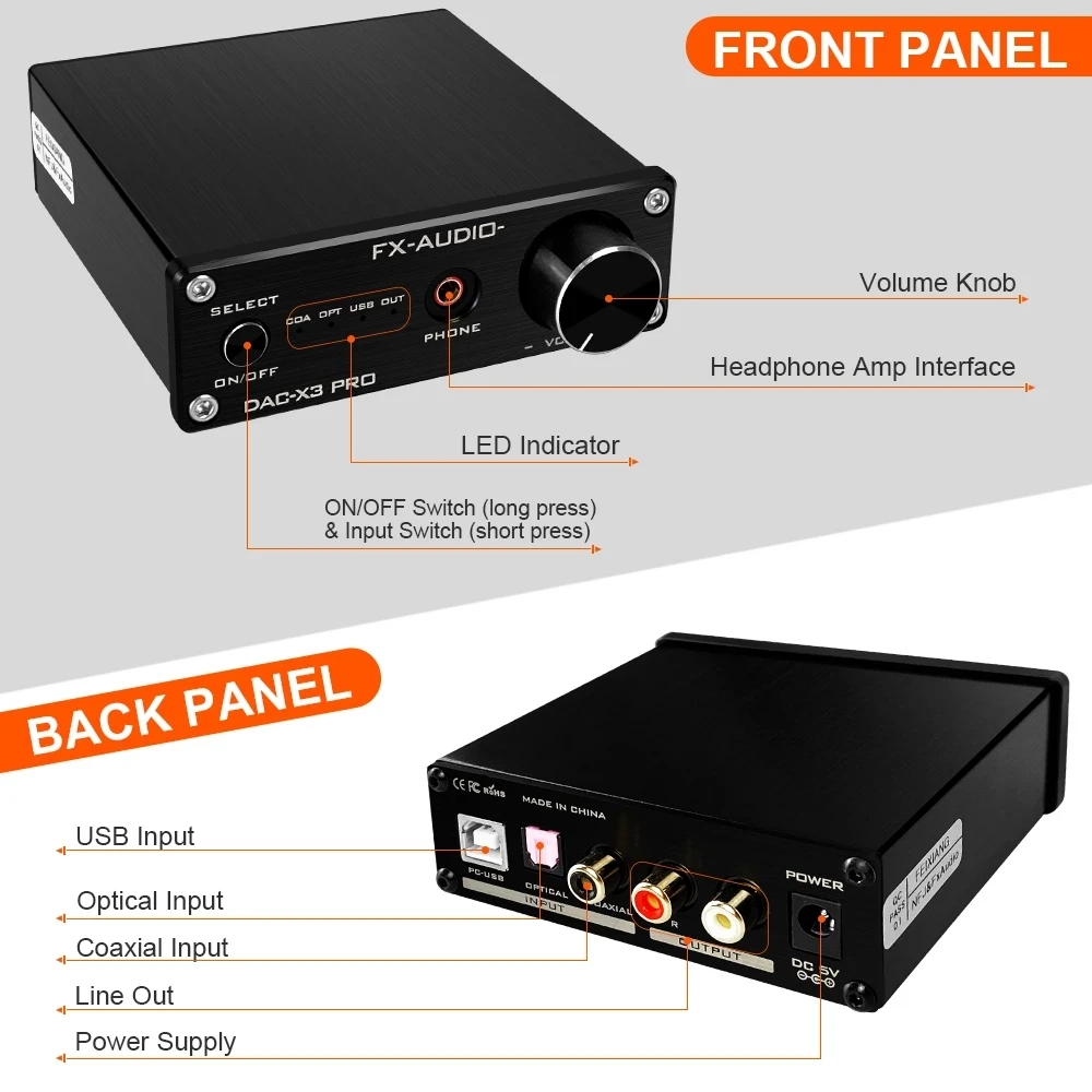 DAC Headphone Amplifier Mini HiFi Stereo Home Audio DAC Converter USB Optical Coaxial Input RCA Headphone Amp DAC X3PRO
