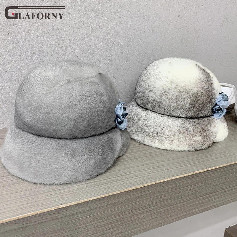 Glaforny шляпа женская осенняя и зимняя элегантная французская норковая меховая цельная кожа Солнцезащитный шлем Женская Солнцезащитная шляпа с цветами и солнышками