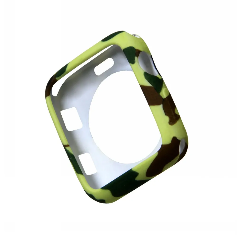 Мягкий силиконовый чехол для Apple Watch Series 1 2 3, камуфляжная рамка, полная защита для iWatch 42 мм 38 мм, ТПУ чехол - Цвет: Camouflage Green
