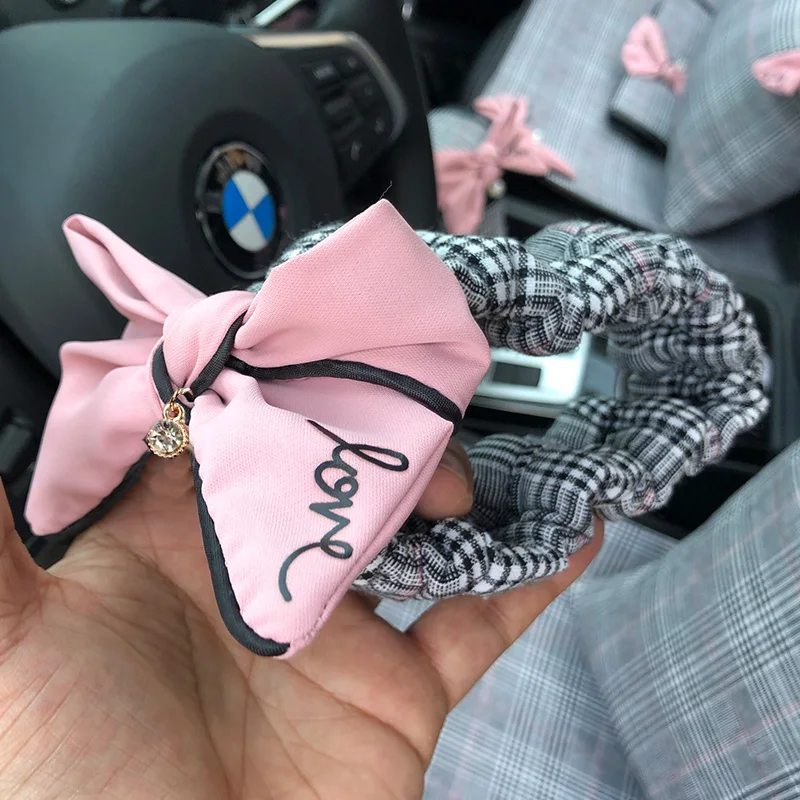 Diamond Bowknot Car Interior Rear View Mirror Cover Auto Rearview Mirror Elastic Sleeve Case Decoration Accessories For Girls